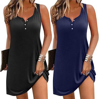 Ekouaer Tank Nightgowns for Women 2 Pack Night Gown Sleeveless Sleepwear Soft Sleep Dress