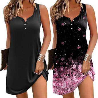 Ekouaer Tank Nightgowns for Women 2 Pack Night Gown Sleeveless Sleepwear Soft Sleep Dress