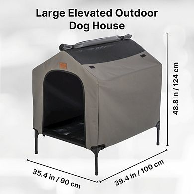 2-in-1 Elevated Portable Dog House or Dog Cot & Tent
