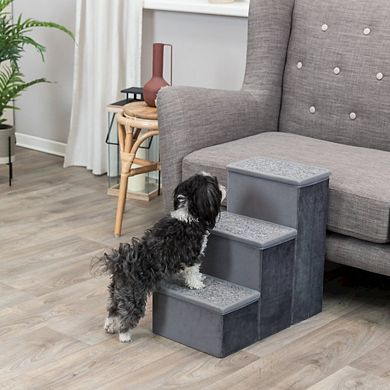3-Step Foldable Velour Pet Stairs with Storage