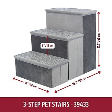 3-Step Foldable Velour Pet Stairs with Storage