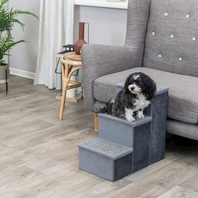 3-Step Foldable Velour Pet Stairs with Storage