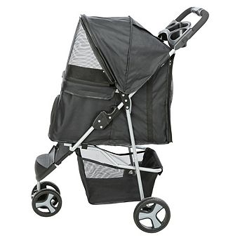 3-Wheeled Foldable Dog & Cat Stroller with Canopy and Storage Compartments