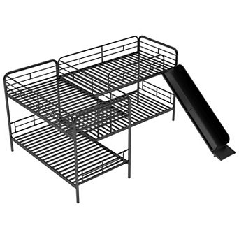Merax Twin Size L-Shaped Bunk Bed with Slide and Ladder