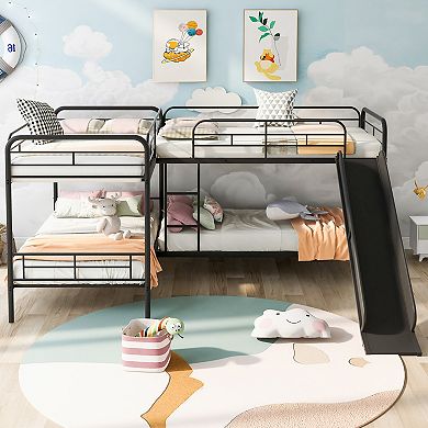Merax Twin Size L-Shaped Bunk Bed with Slide and Ladder