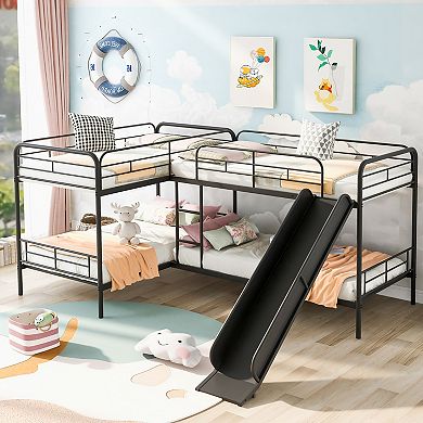 Merax Twin Size L-Shaped Bunk Bed with Slide and Ladder