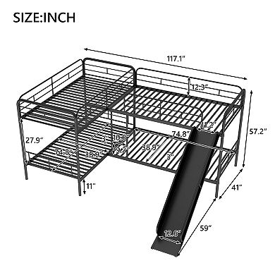 Merax Twin Size L-Shaped Bunk Bed with Slide and Ladder