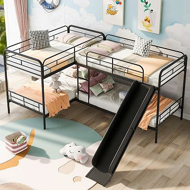 Merax Twin Size L-Shaped Bunk Bed with Slide and Ladder