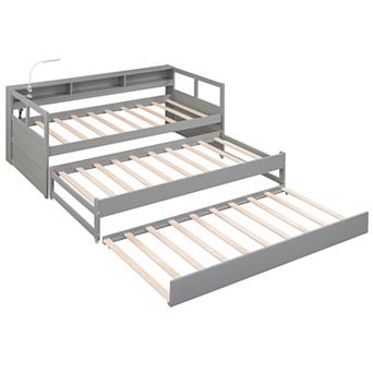 Merax Twin XL Wooden Daybed with 2 Trundles & USB Charging