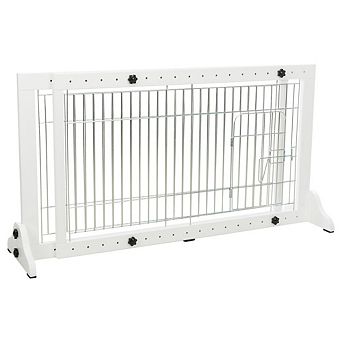 Expandable Wooden Freestanding Pet Gate with Pet Door, Expands to 71" Wide