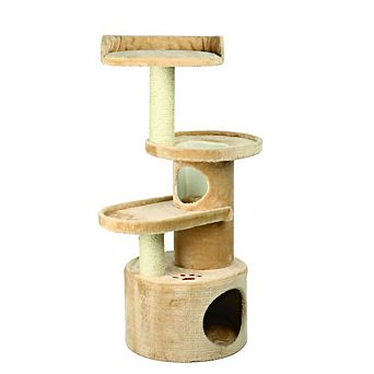 Oviedo Plush 3-Level Cat Tree with Sisal Scratching Posts, Condo & Tunnel
