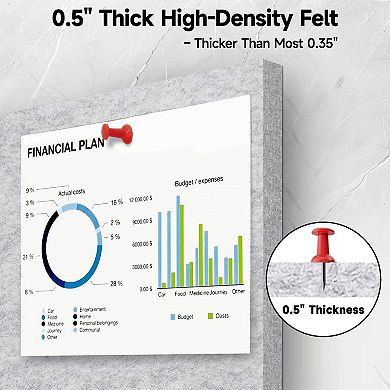 6 Pack Felt Bulletin Board Tiles, 1/2" Thick, 11.8"x11.8", 60 Push Pins, Adhesive Tabs, Home Office