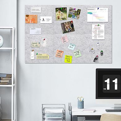 6 Pack Felt Bulletin Board Tiles, 1/2" Thick, 11.8"x11.8", 60 Push Pins, Adhesive Tabs, Home Office