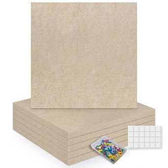 6 Pack Felt Bulletin Board Tiles, 1/2" Thick, 11.8"x11.8", 60 Push Pins, Adhesive Tabs, Home Office