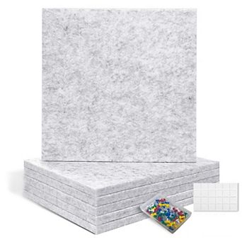 6 Pack Felt Bulletin Board Tiles, 1/2" Thick, 11.8"x11.8", 60 Push Pins, Adhesive Tabs, Home Office