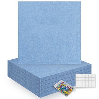 6 Pack Felt Bulletin Board Tiles, 1/2" Thick, 11.8"x11.8", 60 Push Pins, Adhesive Tabs, Home Office