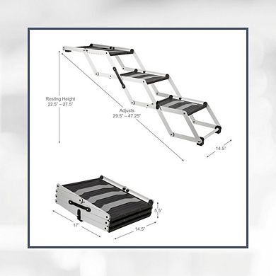 Heavy Duty Foldable 3 Step Pet Stairs, Lightweight Aluminum, Portable Pet Steps