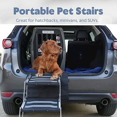 Heavy Duty Foldable 3 Step Pet Stairs, Lightweight Aluminum, Portable Pet Steps