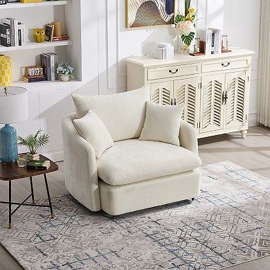 Merax Modern Chenille Swivel Chair 360° Rotating Leisure Chair with Removable Cushions