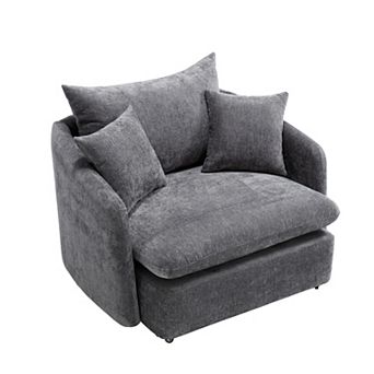 Merax Modern Chenille Swivel Chair 360° Rotating Leisure Chair with Removable Cushions