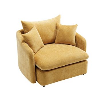 Merax Modern Chenille Swivel Chair 360° Rotating Leisure Chair with Removable Cushions