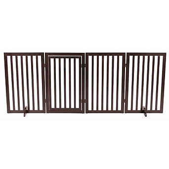 4-Panel Convertible Wooden 80" Freestanding Pet Gate - Pen with Pet Door
