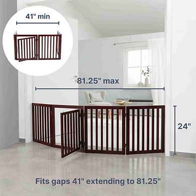 4-Panel Convertible Wooden 80" Freestanding Pet Gate - Pen with Pet Door