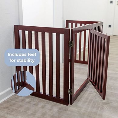 4-Panel Convertible Wooden 80" Freestanding Pet Gate - Pen with Pet Door