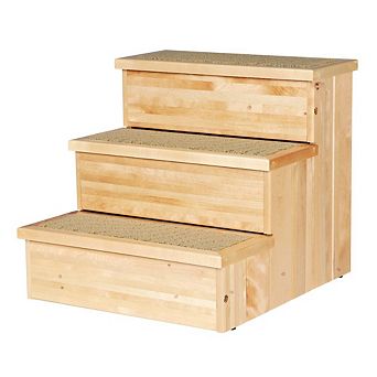3-Step Wooden Pet Stairs with Storage & Non-Slip Pads