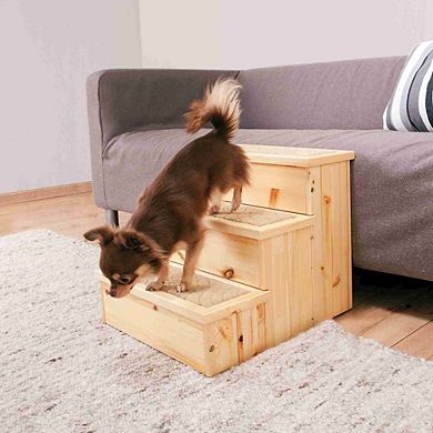 3-Step Wooden Pet Stairs with Storage & Non-Slip Pads