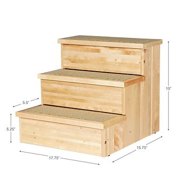 3-Step Wooden Pet Stairs with Storage & Non-Slip Pads