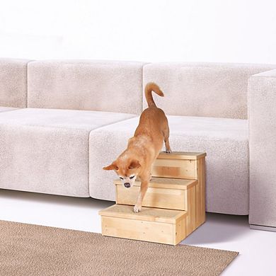 3-Step Wooden Pet Stairs with Storage & Non-Slip Pads