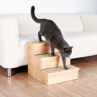 3-Step Wooden Pet Stairs with Storage & Non-Slip Pads