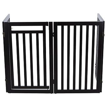 4-Panel Foldable Wood Freestanding Pet Gate, Walk Thru Door, Expands to 80"