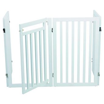 4-Panel Foldable Wood Freestanding Pet Gate, Walk Thru Door, Expands to 80"