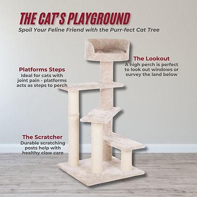Tulia Senior Plush & Sisal 4-Level Cat Tree, Scratching Posts & Bed
