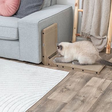 L-Shaped Cat Scratching Board Catnip & Silvervine with Built-In Ball Toy
