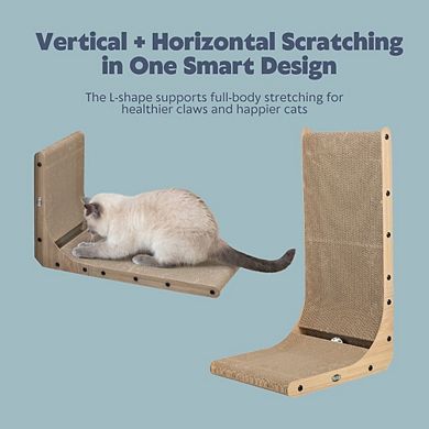 L-Shaped Cat Scratching Board Catnip & Silvervine with Built-In Ball Toy