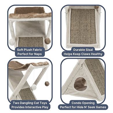 Miguel Fold & Store Plush & Sisal Cat Tree, Hammock, Condo, Scratcher