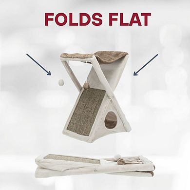 Miguel Fold & Store Plush & Sisal Cat Tree, Hammock, Condo, Scratcher