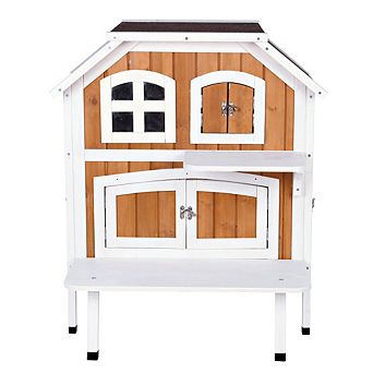 2-Story Weatherproof Elevated Outdoor Cat Retreat with Balcony