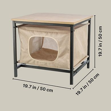 Emmie Indoor Cat Condo, Cat Bed Side Table, Cat Hideaway Cave with Cozy Cushion