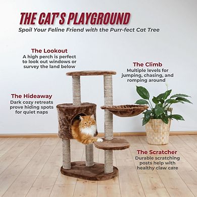 Moriles Plush & Sisal 3-Level Cat Tree with Scratching Posts & Condo
