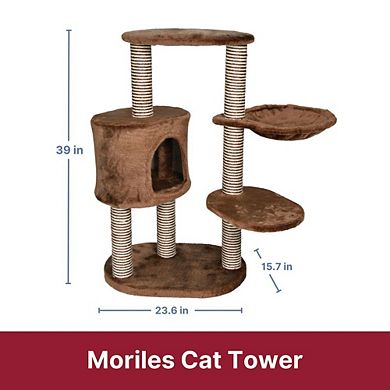 Moriles Plush & Sisal 3-Level Cat Tree with Scratching Posts & Condo