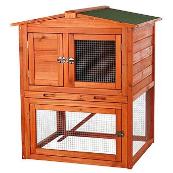 Weatherproof Outdoor 2-Story Wooden Small Animal Hutch with Run & Pull-Out Tray