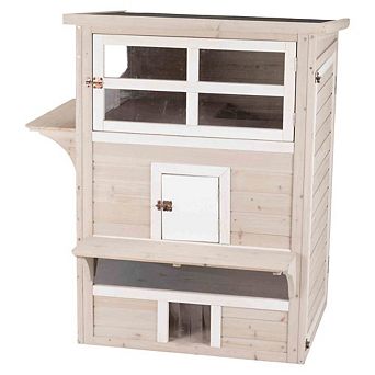 Outdoor 3-Story Cat House, Weatherproof Cat Shelter, Escape Doors and Windows