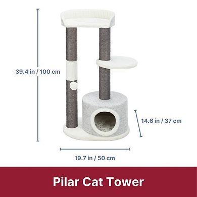 Pilar Plush & Sisal 3-Level 39.4" Cat Tower, Scratching Posts, Condo, Cat Toy
