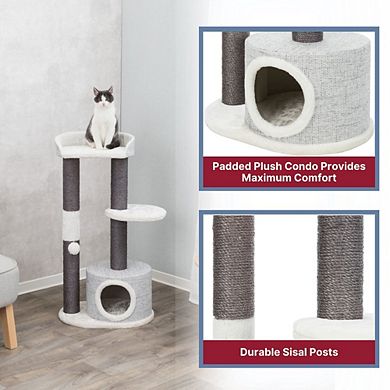 Pilar Plush & Sisal 3-Level 39.4" Cat Tower, Scratching Posts, Condo, Cat Toy