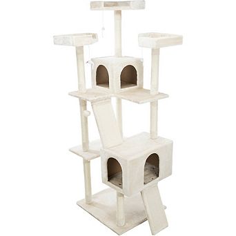 Celeste Plush 4-Level 69" Cat Tree Sisal Scratching Posts Condo & Cat Toy Cream
