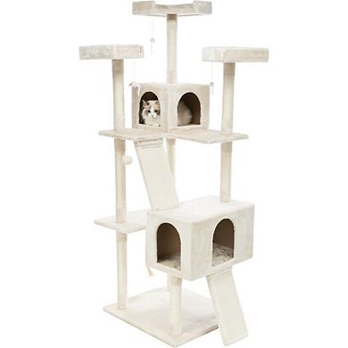 Celeste Plush 4-Level 69" Cat Tree Sisal Scratching Posts Condo & Cat Toy Cream